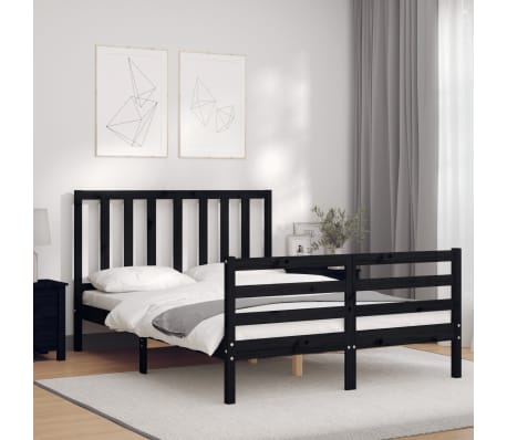 vidaXL Lovos rėmas su galvūgaliu, juodas, 140x200cm, medienos masyvas