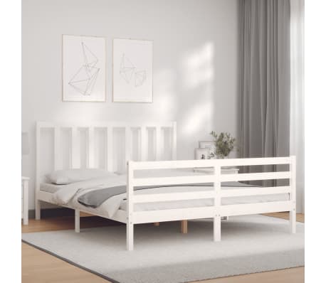 vidaXL Estrutura de cama King Size com cabeceira madeira maciça branco