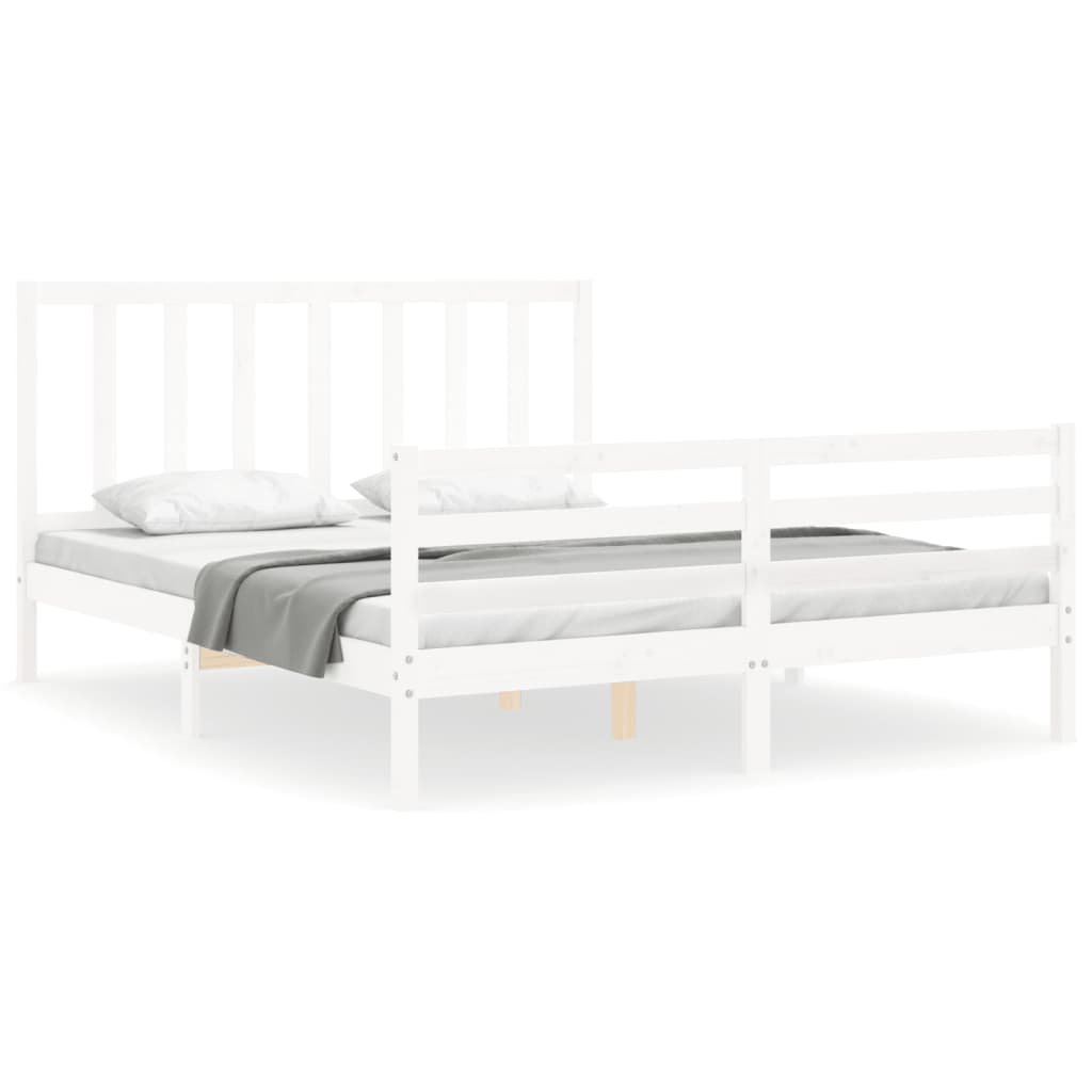 vidaXL Bedframe met hoofdbord massief hout wit 160x200 cm