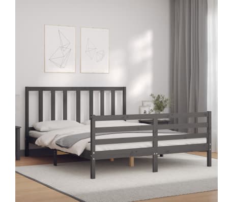 vidaXL Estructura de cama con cabecero madera maciza gris 160x200 cm