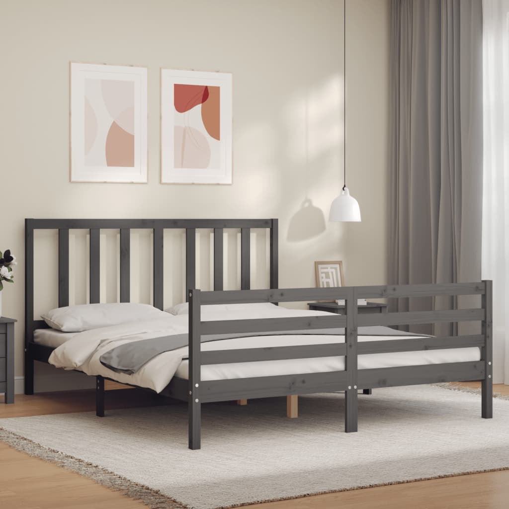 Rám postele s čelem šedý 160 x 200 cm masivní dřevo
