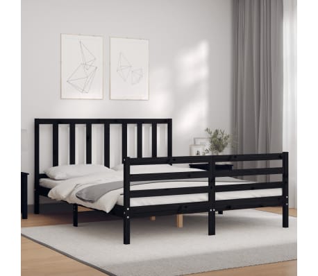 vidaXL Lovos rėmas su galvūgaliu, juodas, 160x200cm, medienos masyvas