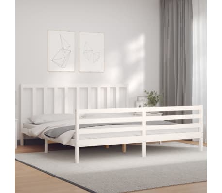 vidaXL Lovos rėmas su galvūgaliu, baltas, mediena, itin didelis