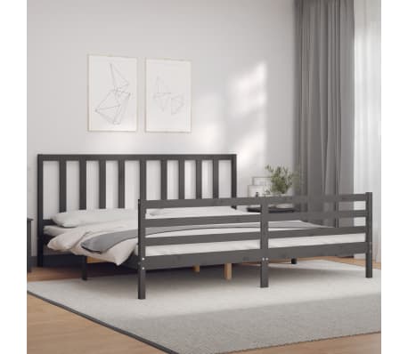 vidaXL Lovos rėmas su galvūgaliu, pilkas, mediena, itin didelis