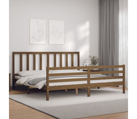 vidaXL Lovos rėmas su galvūgaliu, medaus rudas, mediena, itin didelis