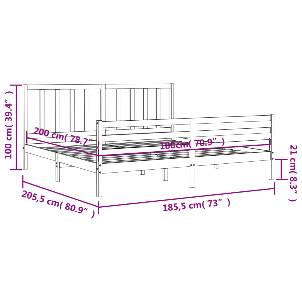 fekete tömör fa ágykeret fejtámlával Super King Size