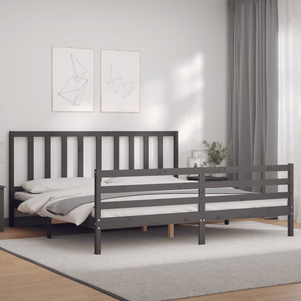 Thumbnail - vidaXL Massivholzbett mit Kopfteil Grau 200x200 cm