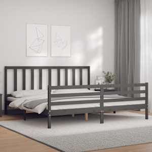 Rám postele s čelem šedý 200 x 200 cm masivní dřevo - obrázek 3