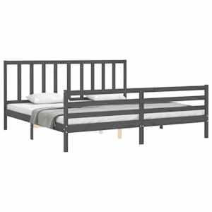 Rám postele s čelem šedý 200 x 200 cm masivní dřevo - obrázek 4