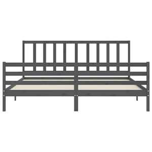 Rám postele s čelem šedý 200 x 200 cm masivní dřevo - obrázek 6