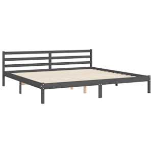 Rám postele s čelem šedý 200 x 200 cm masivní dřevo - obrázek 9