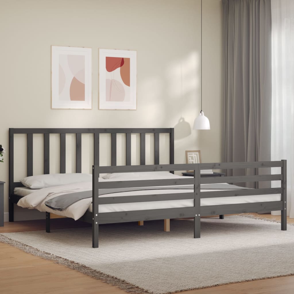 vida XL Massivholzbett mit Kopfteil Grau 200x 200 cm