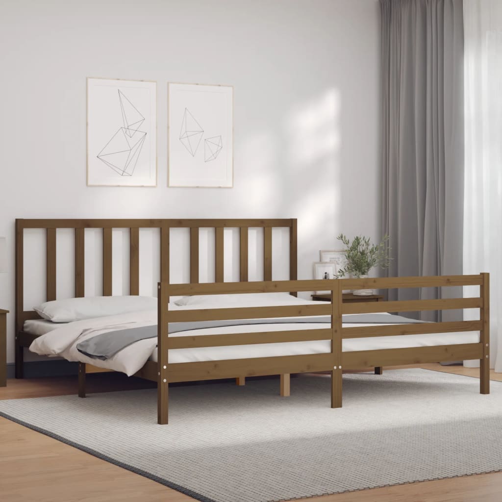 vidaXL Bedframe met hoofdbord massief hout honingbruin 200x200 cm afbeelding