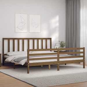 vidaXL Lovos rėmas su galvūgaliu, rudas, 200x200cm, medienos masyvas