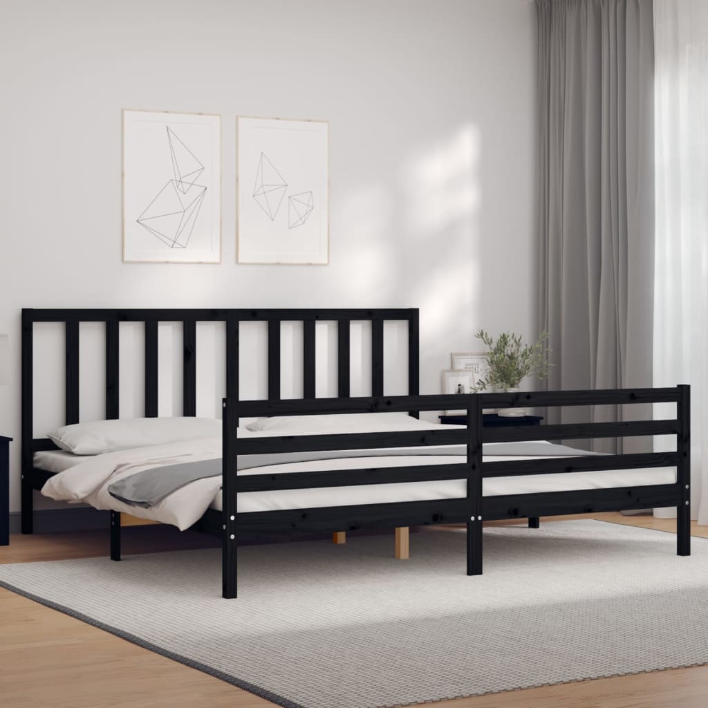vidaXL Bedframe met hoofdbord massief hout zwart 200x200 cm afbeelding
