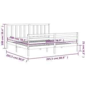 Rám postele s čelem černý 200 x 200 cm masivní dřevo - obrázek 12