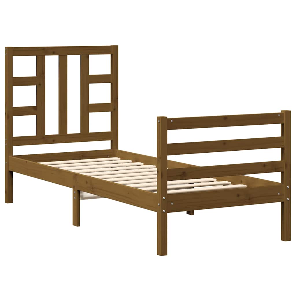 Легло с табла меденокафяво 2FT6 см Small Single дърво масив