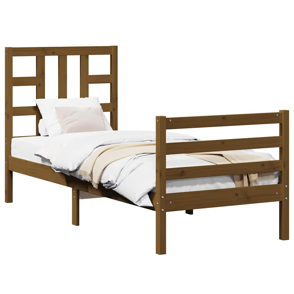 Легло с табла меденокафяво 2FT6 см Small Single дърво масив