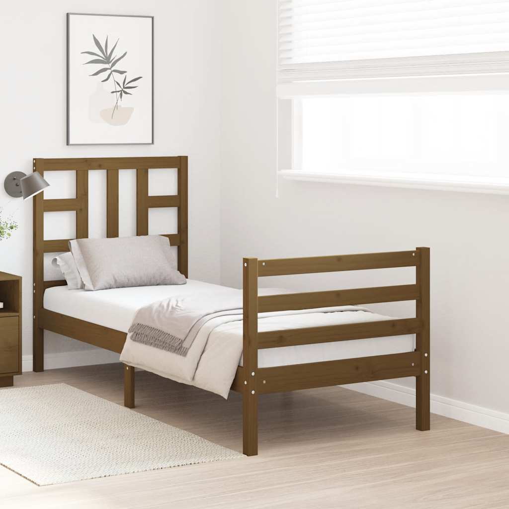 Легло с табла меденокафяво 2FT6 см Small Single дърво масив