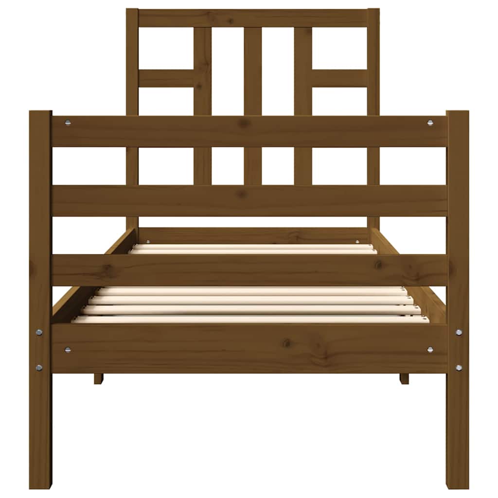 Легло с табла меденокафяво 2FT6 см Small Single дърво масив