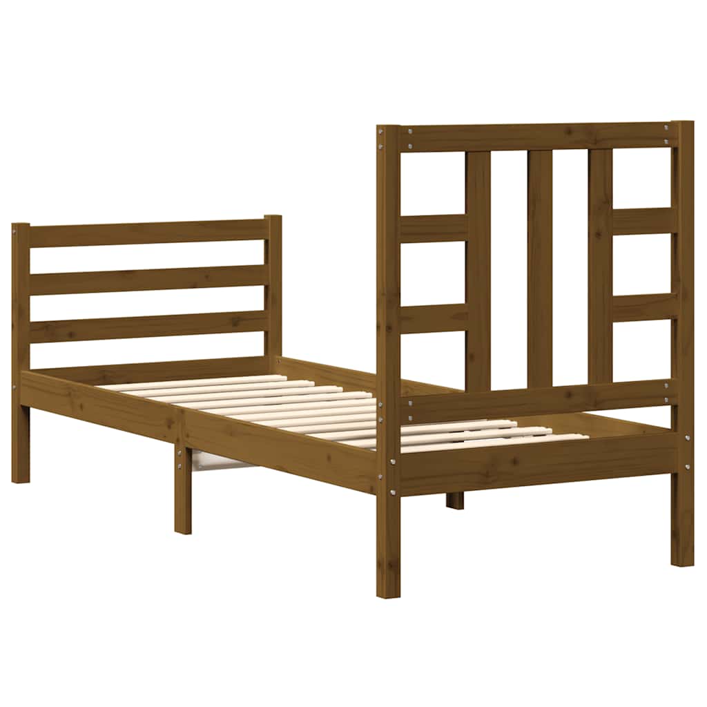 Легло с табла меденокафяво 2FT6 см Small Single дърво масив