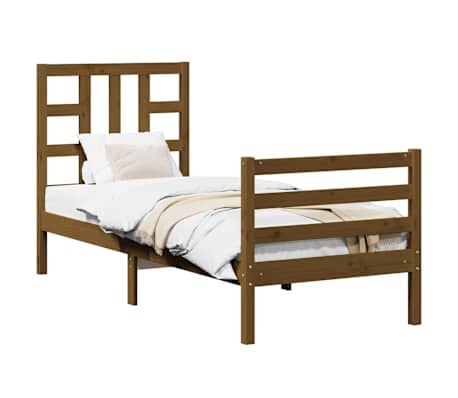 vidaXL Lovos rėmas su galvūgaliu, rudas, mediena, mažas vienvietis