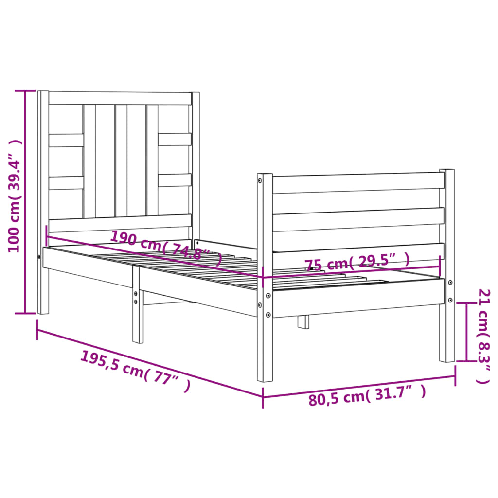 fekete tömör fa ágykeret fejtámlával Small Single