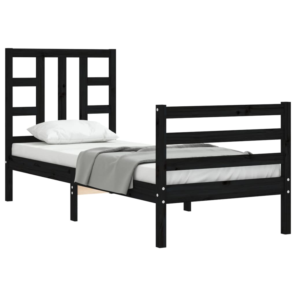 fekete tömör fa ágykeret fejtámlával Small Single
