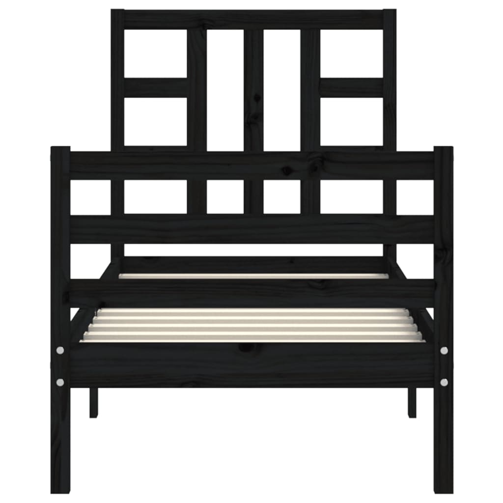 fekete tömör fa ágykeret fejtámlával Small Single