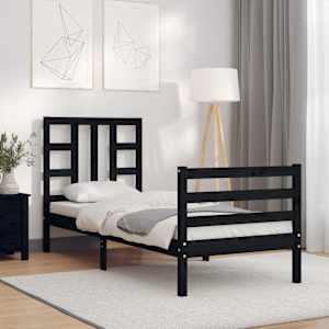 vidaXL Lovos rėmas su galvūgaliu, juodas, mediena, mažas vienvietis