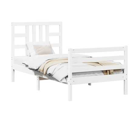 vidaXL Lovos rėmas su galvūgaliu, baltas, medienos masyvas, vienvietis