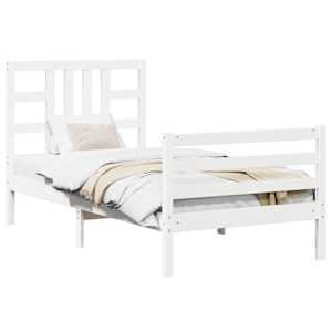 vidaXL Lovos rėmas su galvūgaliu, baltas, medienos masyvas, vienvietis