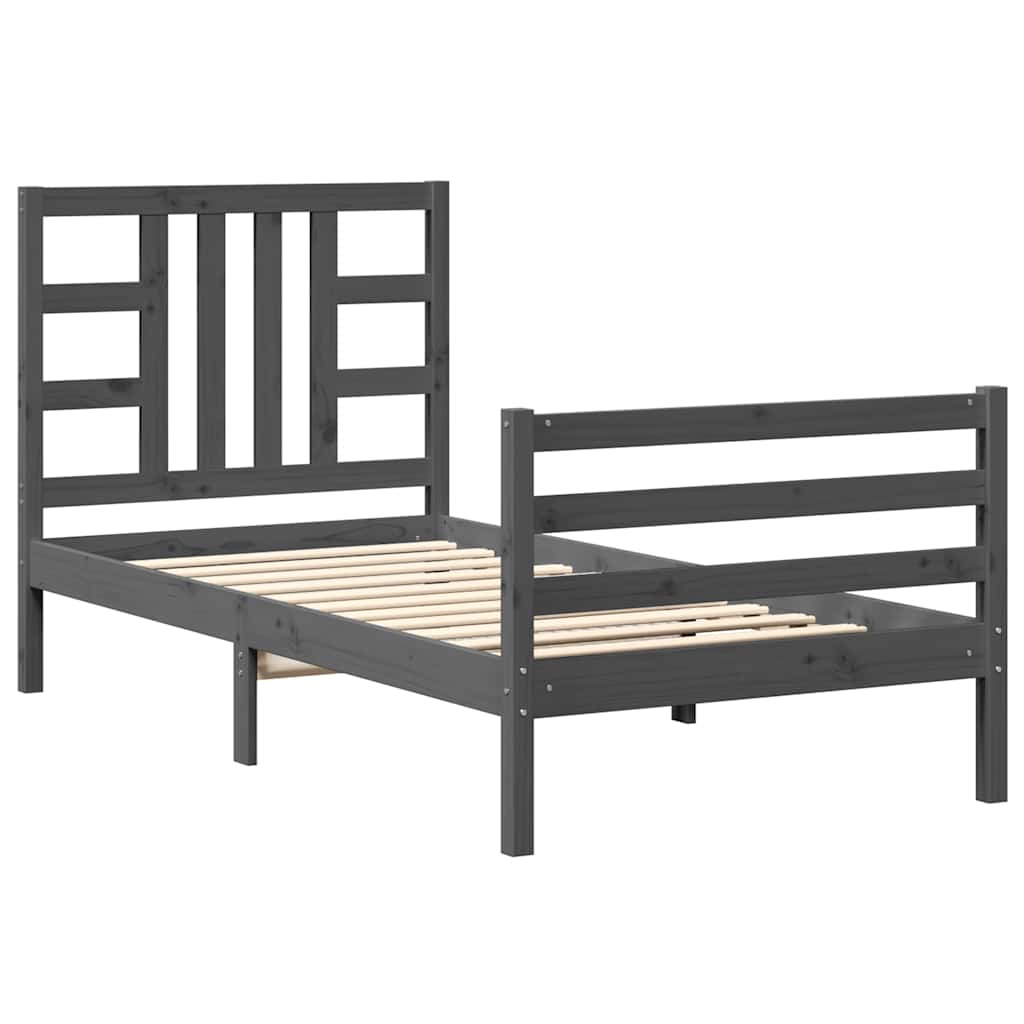 szürke tömör fa ágykeret fejtámlával (Single)