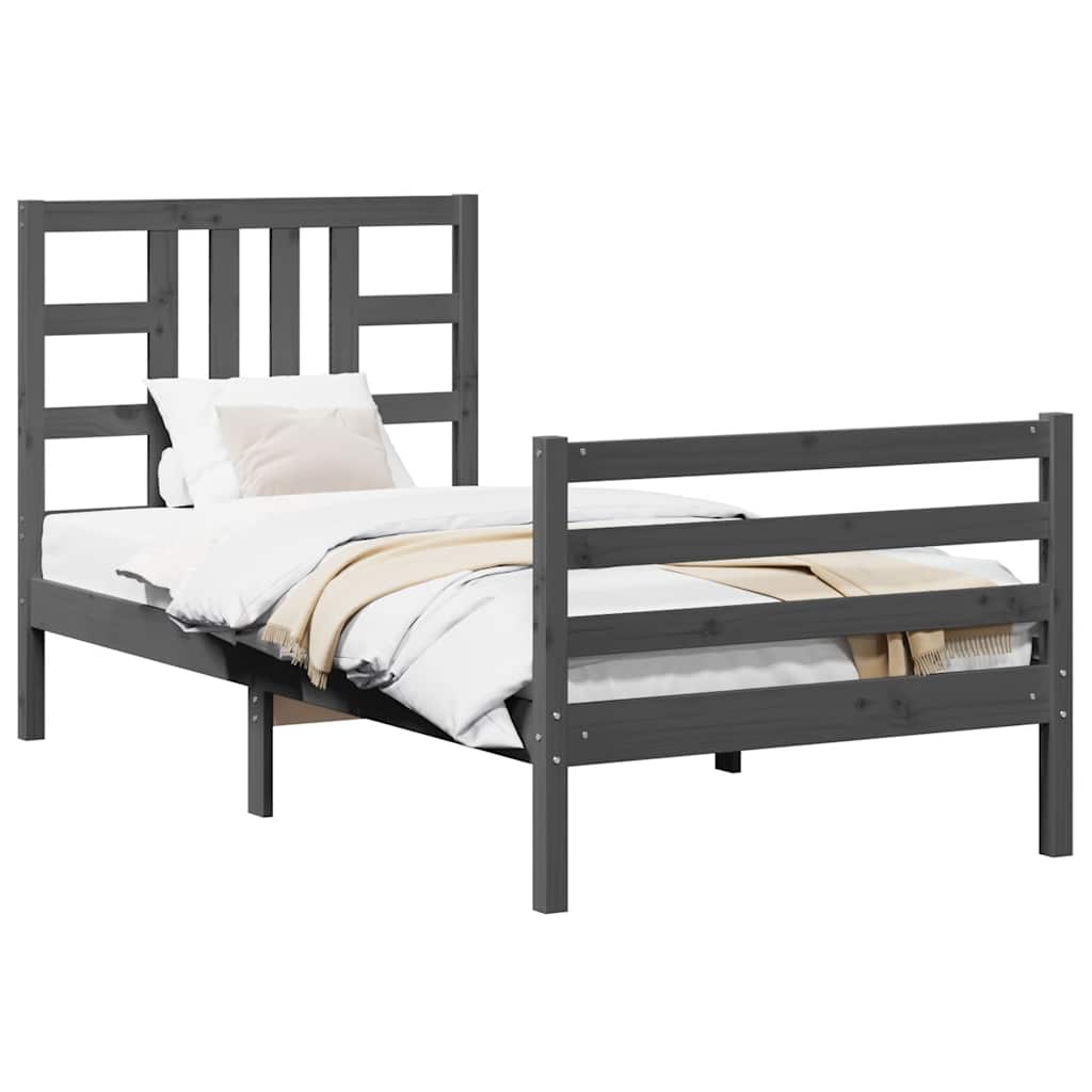 szürke tömör fa ágykeret fejtámlával (Single)