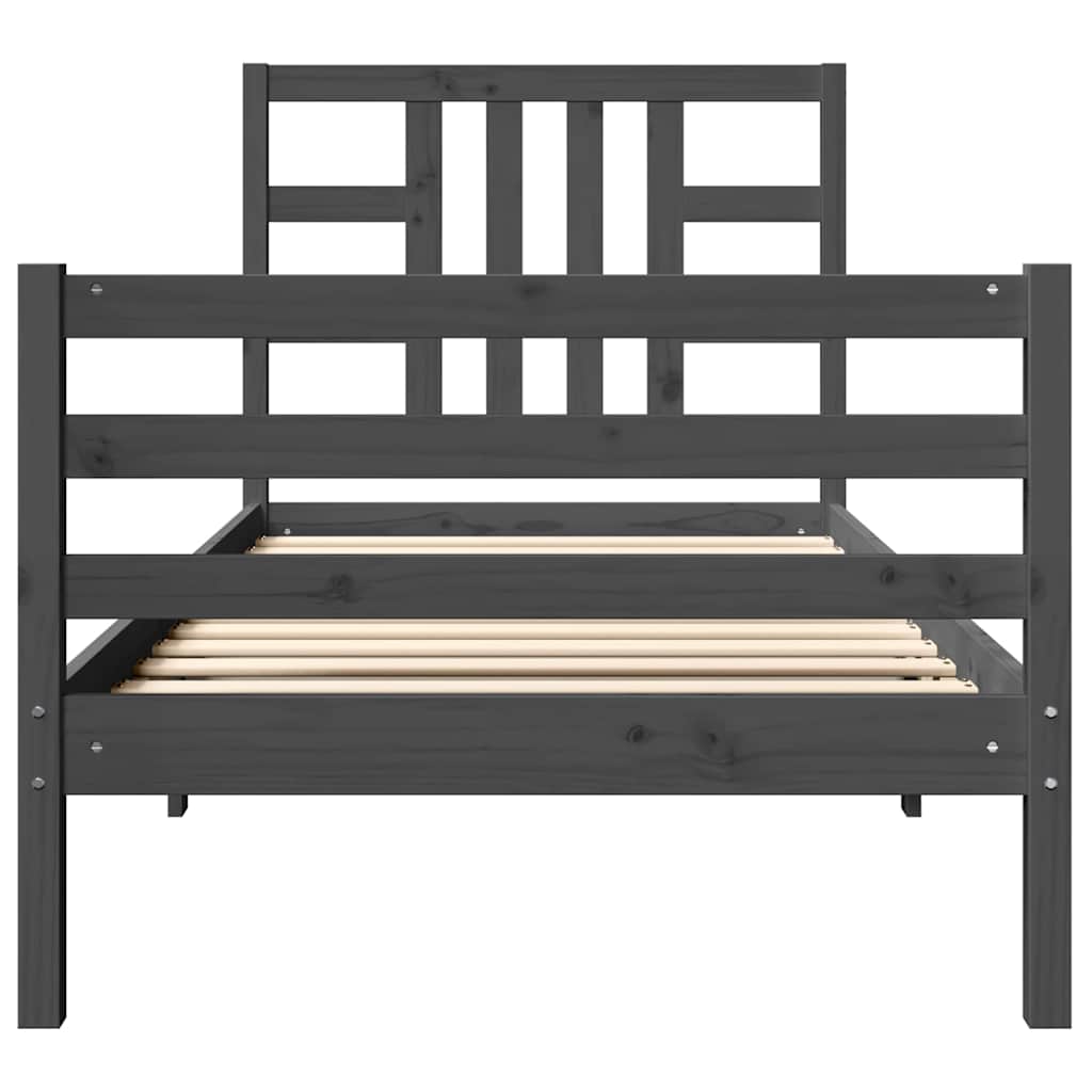 szürke tömör fa ágykeret fejtámlával (Single)