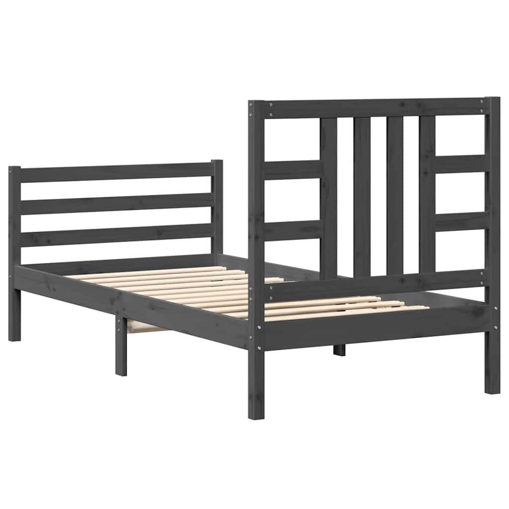 szürke tömör fa ágykeret fejtámlával (Single)