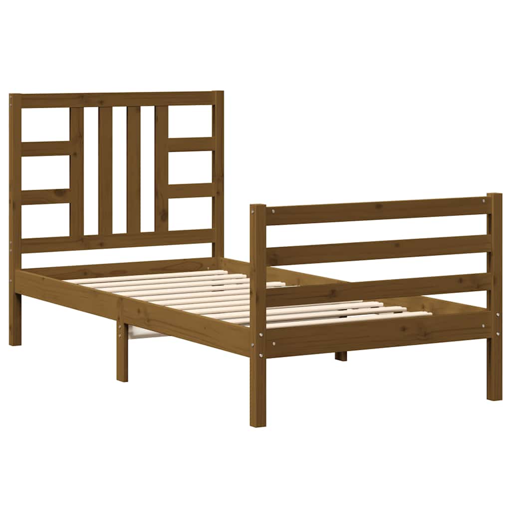 Cadru de pat cu tăblie single, maro miere, lemn masiv