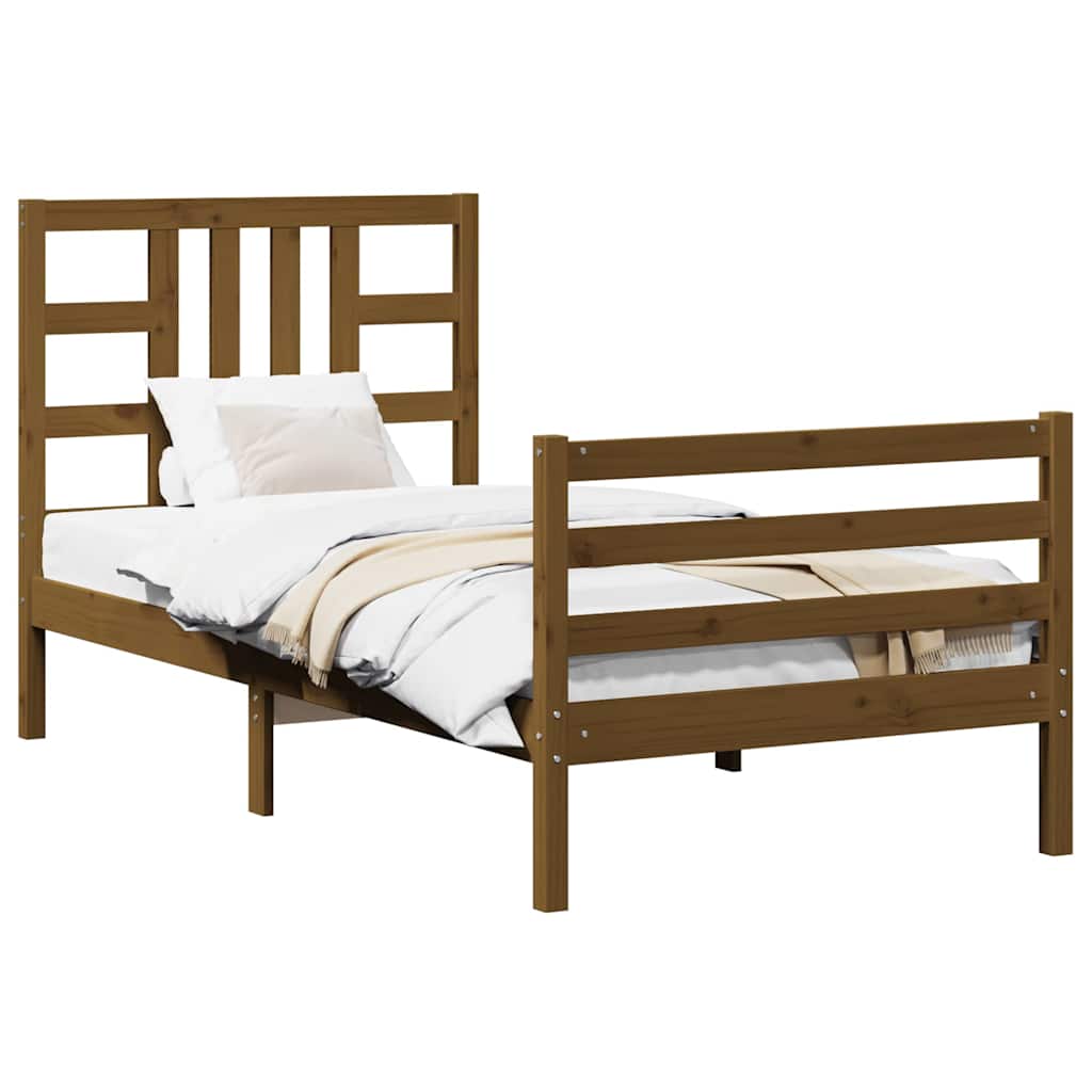 Cadru de pat cu tăblie single, maro miere, lemn masiv