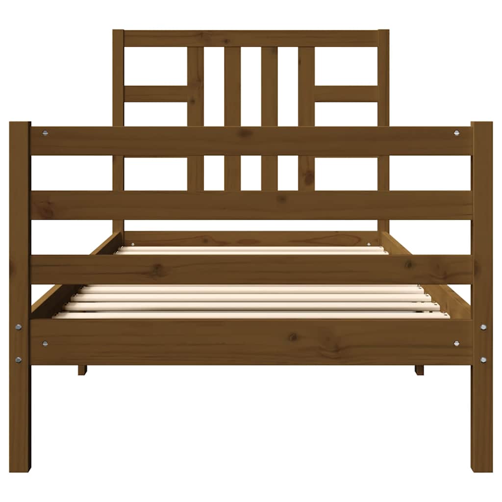 Cadru de pat cu tăblie single, maro miere, lemn masiv