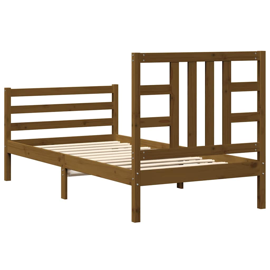 Cadru de pat cu tăblie single, maro miere, lemn masiv