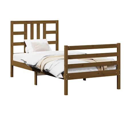 vidaXL Lovos rėmas su galvūgaliu, rudas, medienos masyvas, vienvietis