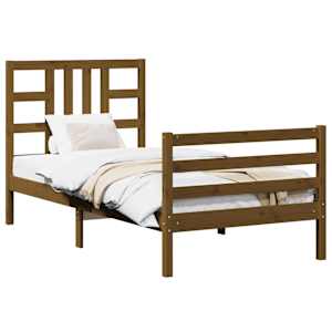 vidaXL Lovos rėmas su galvūgaliu, rudas, medienos masyvas, vienvietis