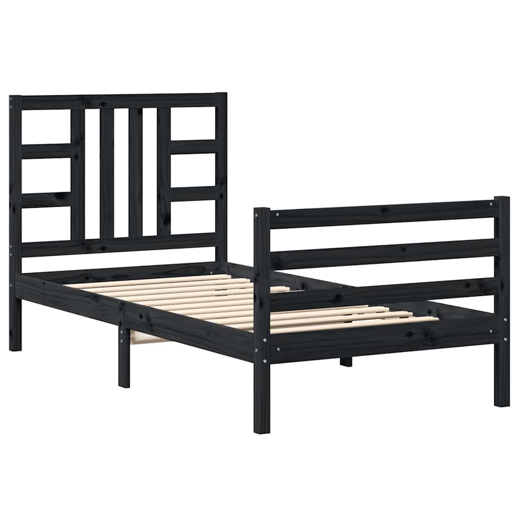 Рамка за легло с табла черна 3FT Single масивна дървесина