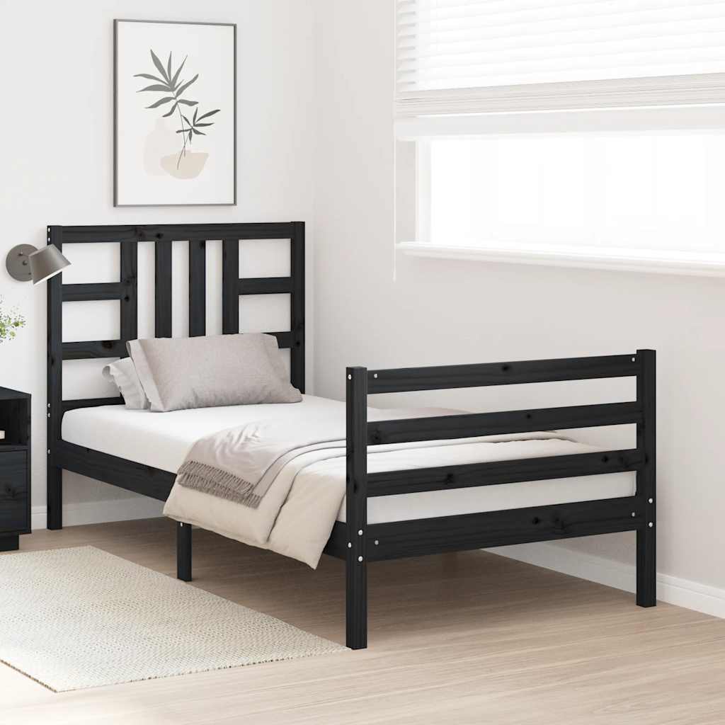 Рамка за легло с табла черна 3FT Single масивна дървесина