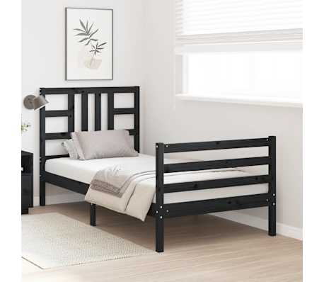 vidaXL Lovos rėmas su galvūgaliu, juodas, medienos masyvas, vienvietis