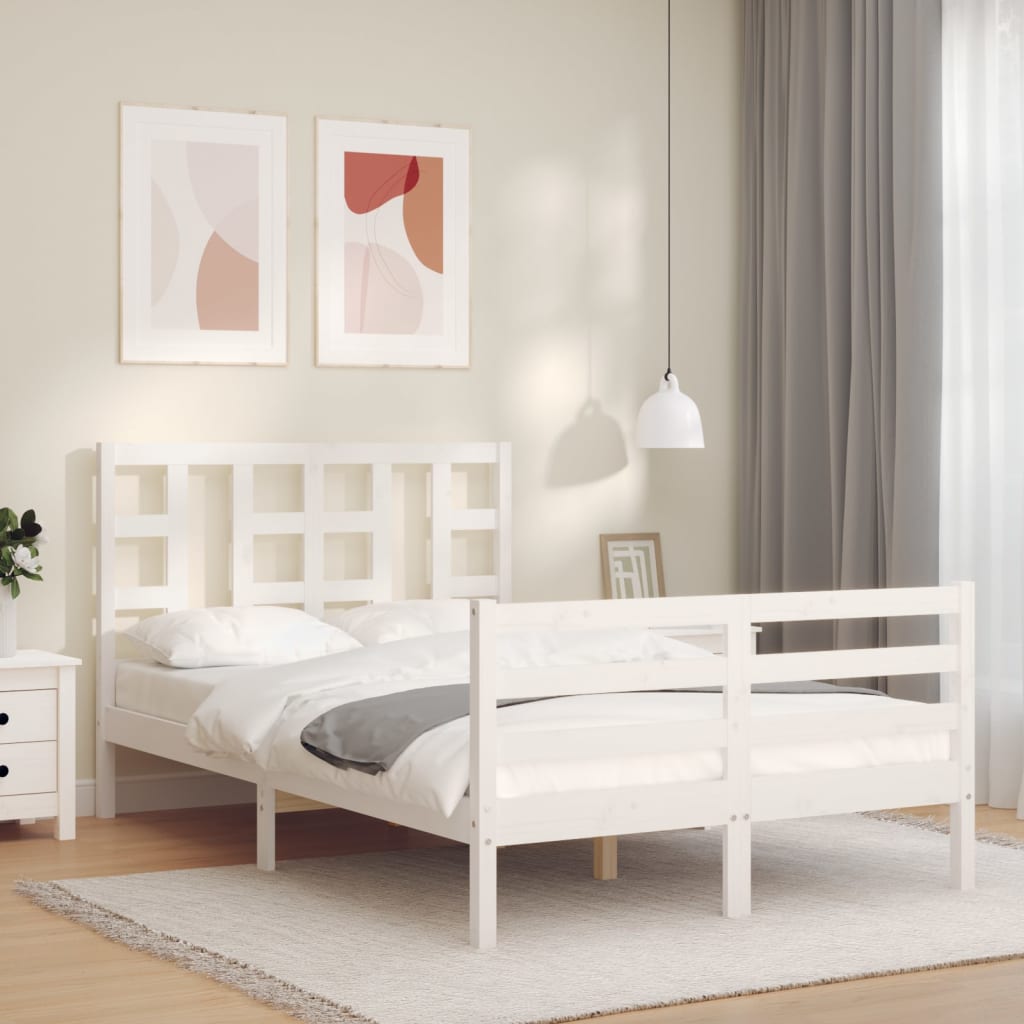 vidaXL Bedframe met hoofdbord massief hout wit afbeelding