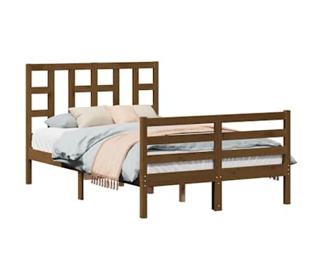 vidaXL Lovos rėmas su galvūgaliu, rudas, mediena, mažas dvivietis