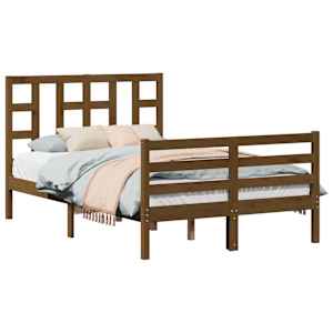 vidaXL Lovos rėmas su galvūgaliu, rudas, mediena, mažas dvivietis