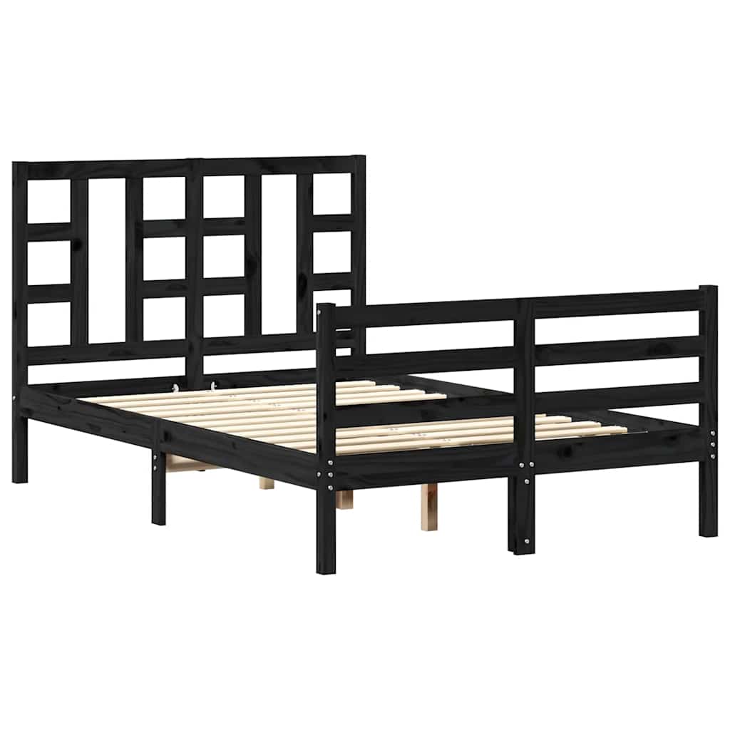 fekete tömör fa ágykeret fejtámlával Small Double