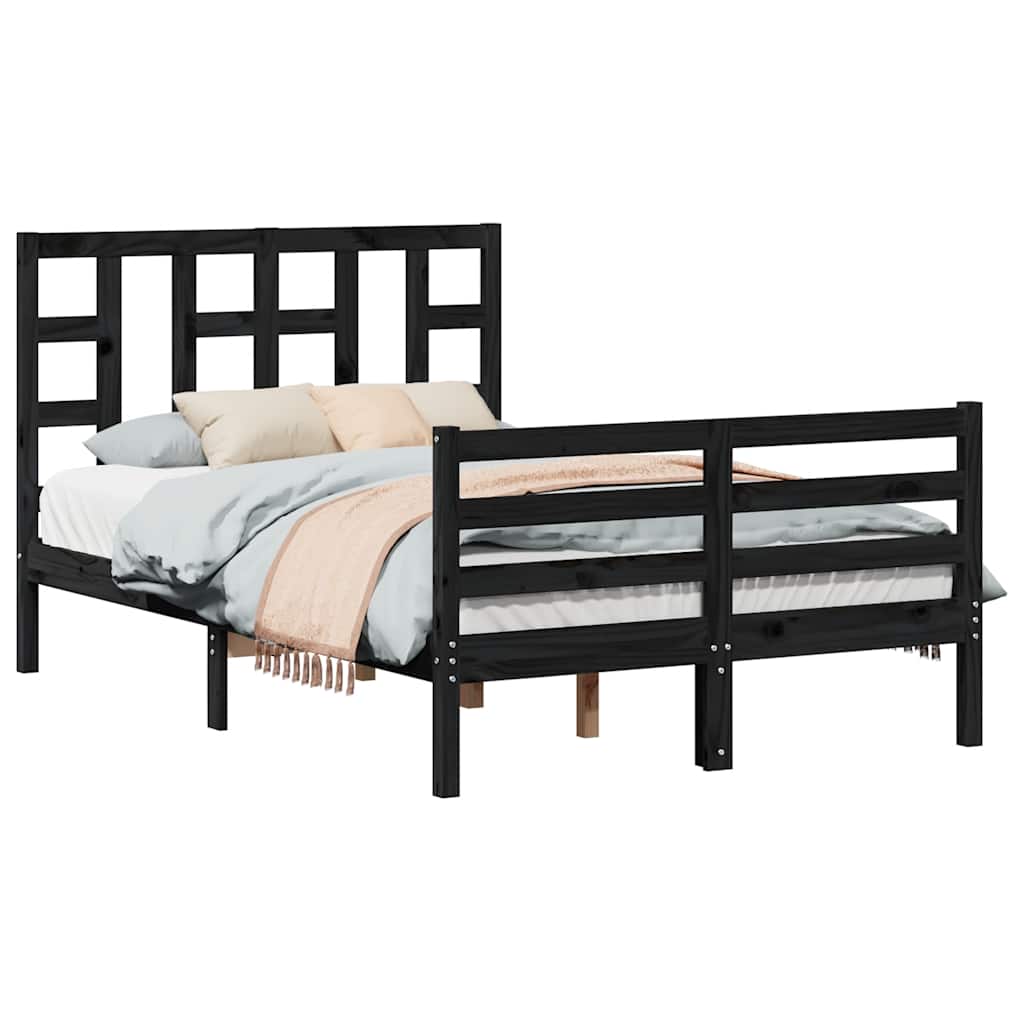 fekete tömör fa ágykeret fejtámlával Small Double